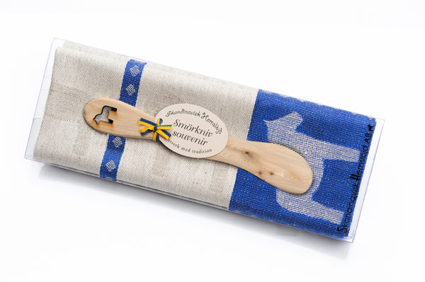 Towel - Dala Horse Towel & Butterknife Gift Set - Blue