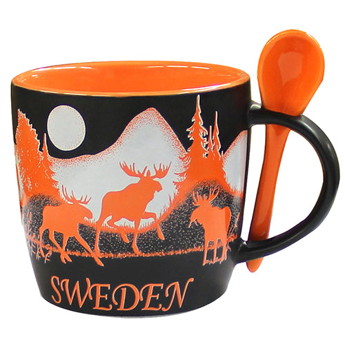 Mug -  Mug with Spoon , Moose Sweden, BLACK / ORANGE
