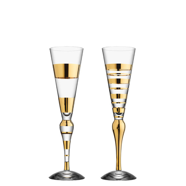 Orrefors Clown Champagne Pair, Gold