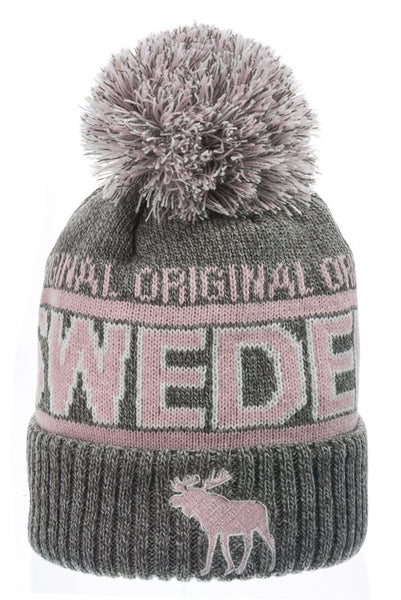 Robin Ruth - Winter Cap Gray & Pink Sweden Hat With Moose & Tassel