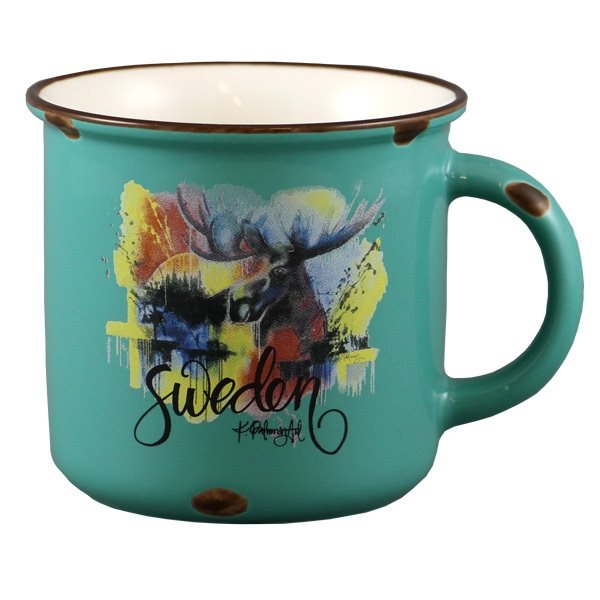Mug - Stoneware with moose, Turquoise