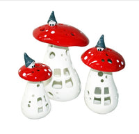 Nääsgränsgården - Tomte on Red Mushroom Tealight Holder - Medium