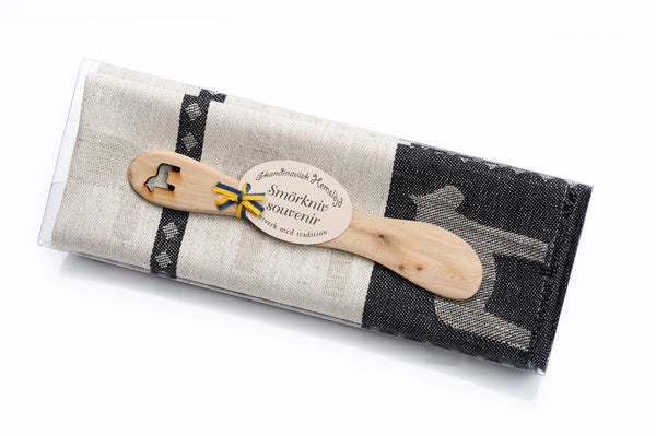 Towel - Dala Horse Towel & Butterknife Gift Set - Black